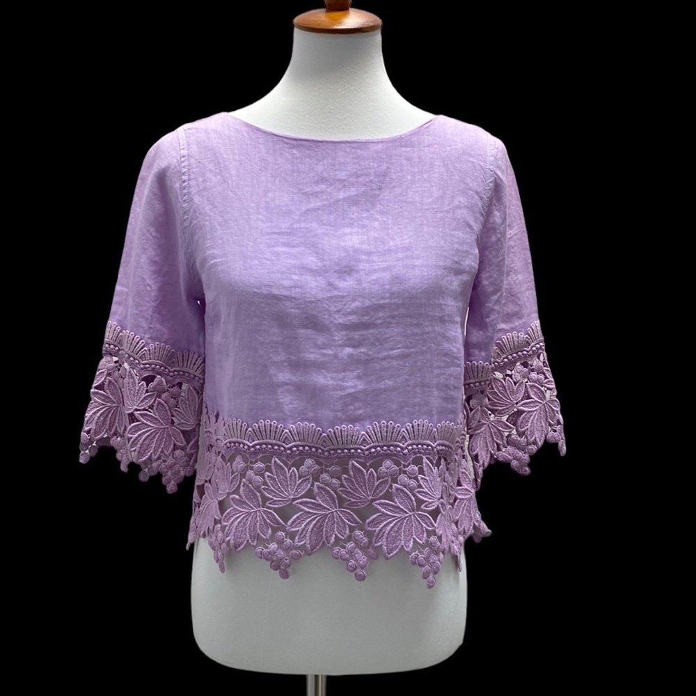 Haris Cotton 100% Linen Cropped Top Vineyard Design Lavender XS